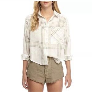 Free People cutie plaid button down top, size medium.